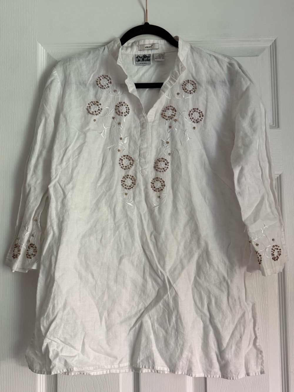 Edward Women’s Embroidered Linen Tunic Top | Size Large |